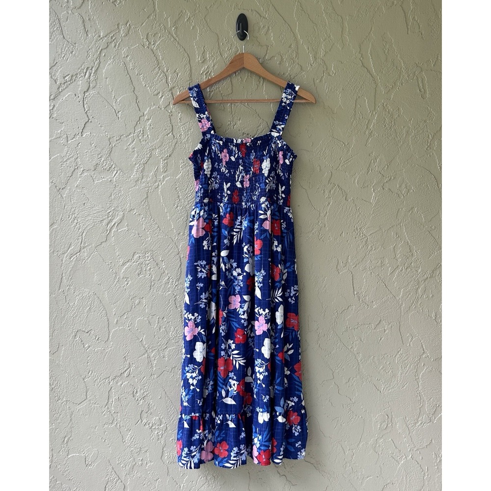 Draper James Women's Small Blue Multicolor Smocked Bodice Sheath Midi Dress NWOT - Picture 3 of 15